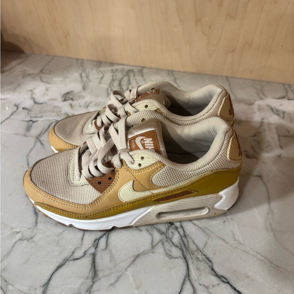Nike Women's Sneakers - Tan, White, and Gold